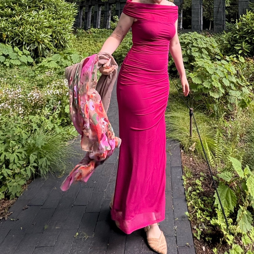 Abercrombie Mesh Draped Maxi Dress Magenta